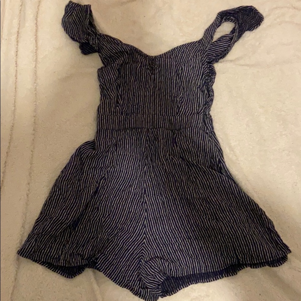 american eagle striped blue romper